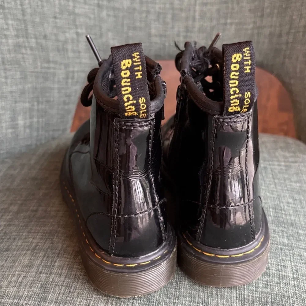 Dr. Martens Kids Black Patent Leather Lace-Up zip up combat Boots size 13 EUC!